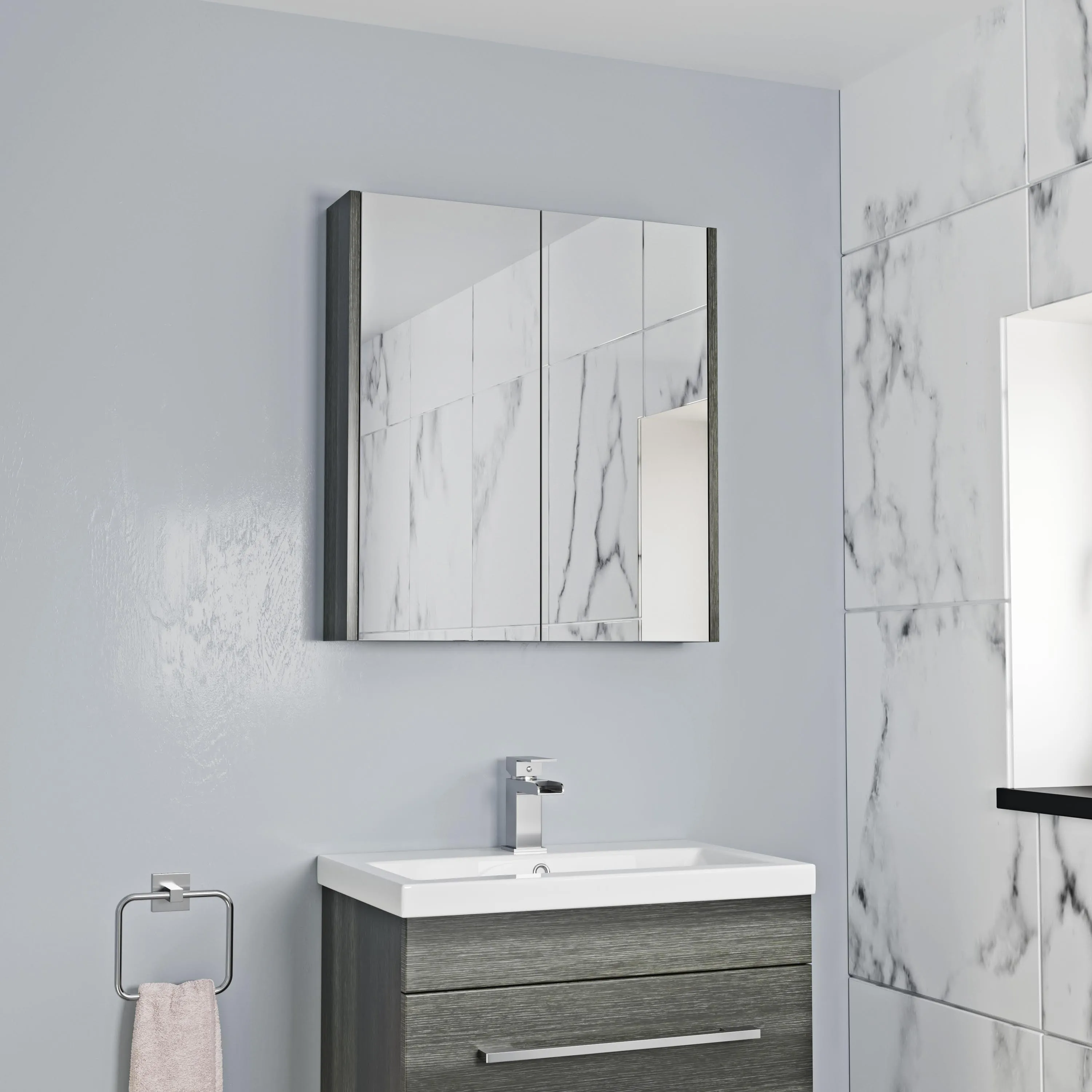 Aurora Double Door Charcoal Grey Mirror Cabinet 650 x 600mm