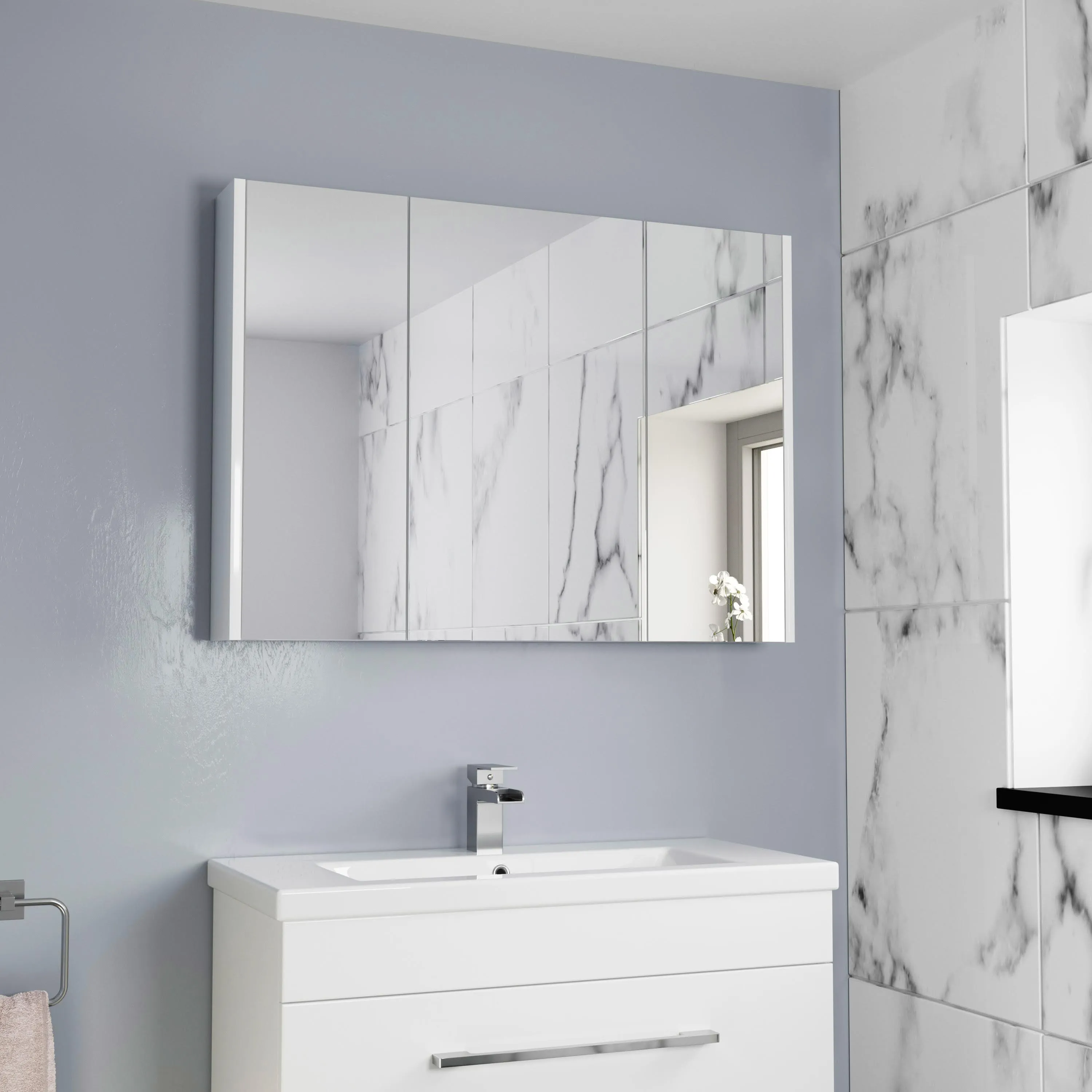 Aurora Triple Door White Gloss Mirror Cabinet 650 x 900mm