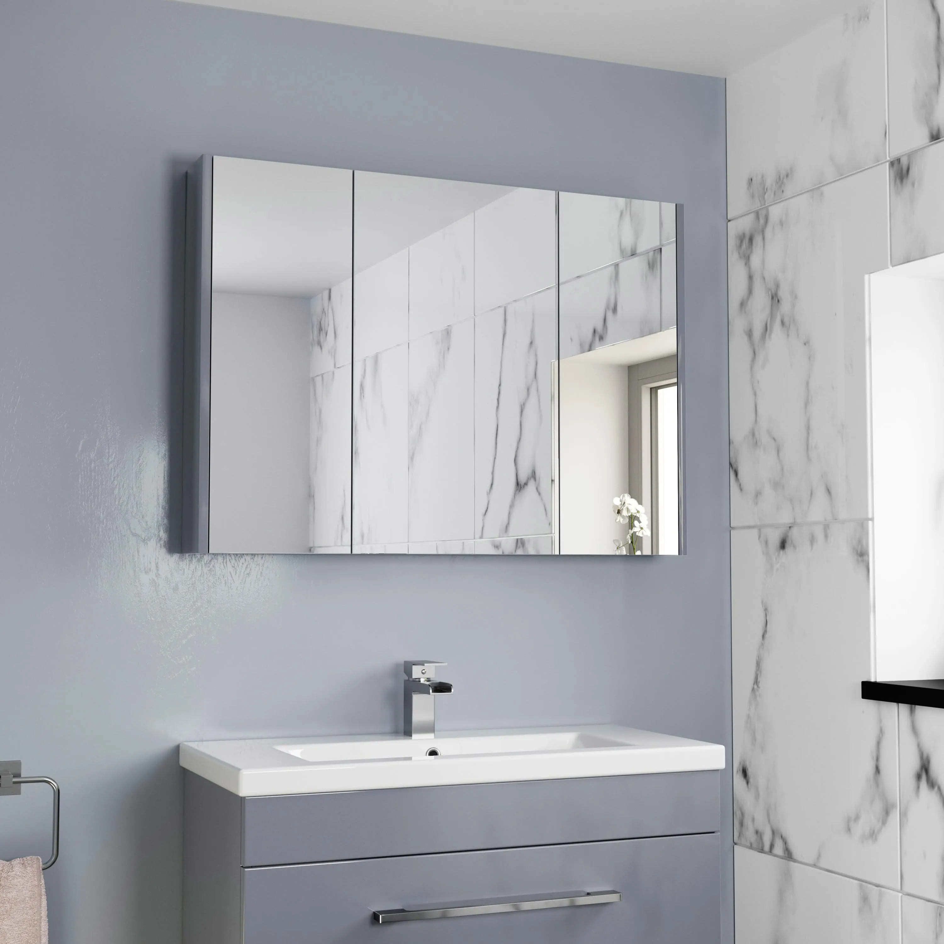 Aurora Triple Door Grey Gloss Mirror Cabinet 650 x 900mm