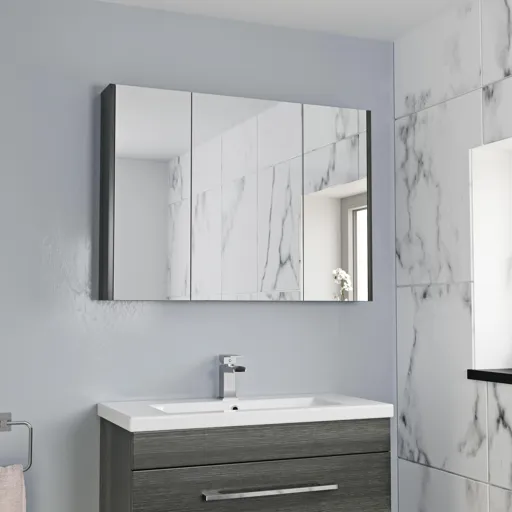 Aurora Triple Door Charcoal Grey Mirror Cabinet 650 x 900mm