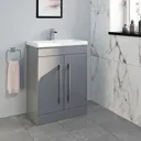 Aurora Grey Gloss Floor Standing Door Vanity Unit & Basin - 600mm Width