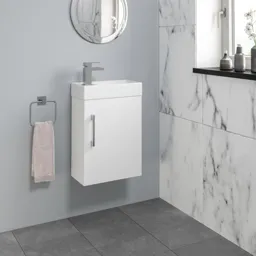 Aurora White Gloss Wall Hung Cloakroom Vanity Unit & Basin - 400mm Width