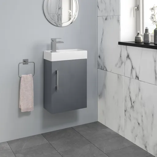 Aurora Grey Gloss Wall Hung Cloakroom Vanity Unit & Basin - 400mm Width