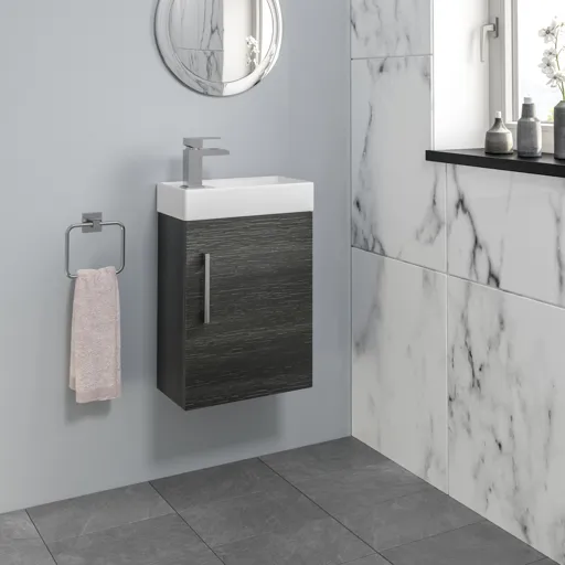 Aurora Charcoal Grey Wall Hung Cloakroom Vanity Unit & Basin - 400mm Width
