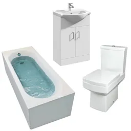 Royan Bathroom Suite with Single Ended Curved Bath & Essence Vanity Unit - 1700mm