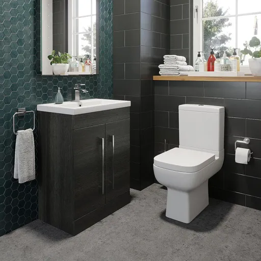 Amelie Toilet & Aurora Charcoal Grey Door Vanity Unit 600mm