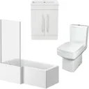 Royan Bathroom Suite with L Shape Bath, Screen & Aurora Vanity Unit - Left Hand 1700mm
