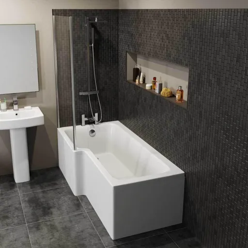 Ceramica L Shaped Shower Bath Bundle 1600mm Left Hand - Including Shower Screen and Front Bath Panel