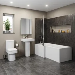 Royan Bathroom Suite with L Shape Bath, Taps, Shower & Screen - Left Hand 1500mm