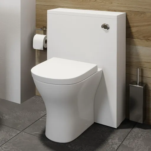 Aurora White Gloss Concealed Cistern Unit & Arles Toilet - 500mm Width (215mm Depth)