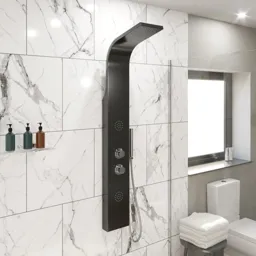 Merano Thermostatic Shower Tower Panel with Handset and 2 Body Jets - Brushed Black Finish