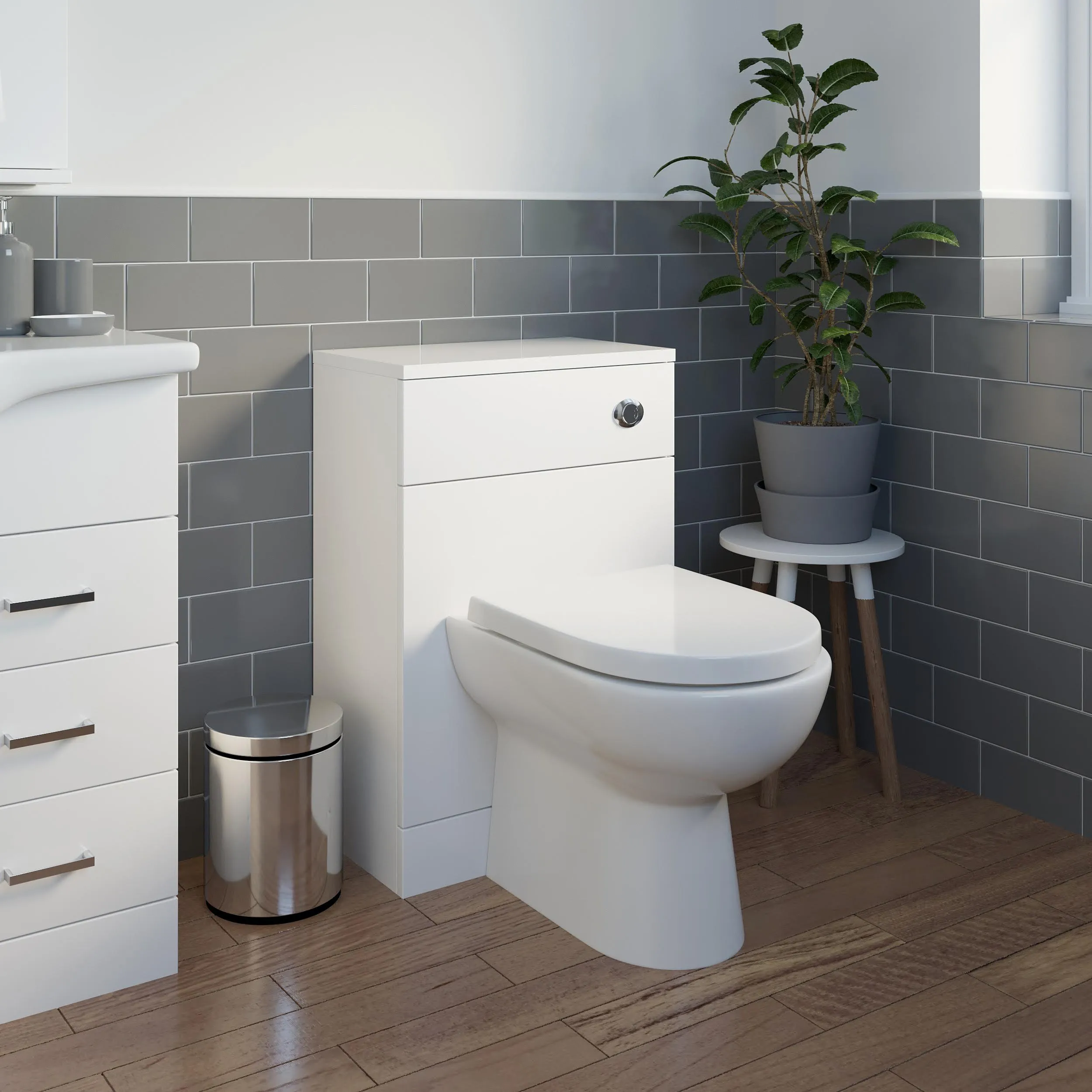 Essence White Gloss Concealed Cistern Unit & D-Shaped Toilet - 500mm Width (300mm Depth)