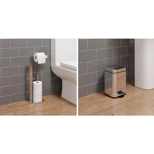 Architeckt Square Freestanding Toilet Roll Holder And 3L Square Bin