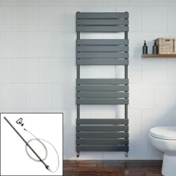 DuraTherm Dual Fuel Flat Panel Heated Towel Rail - 1600 x 600mm - Manual Anthracite