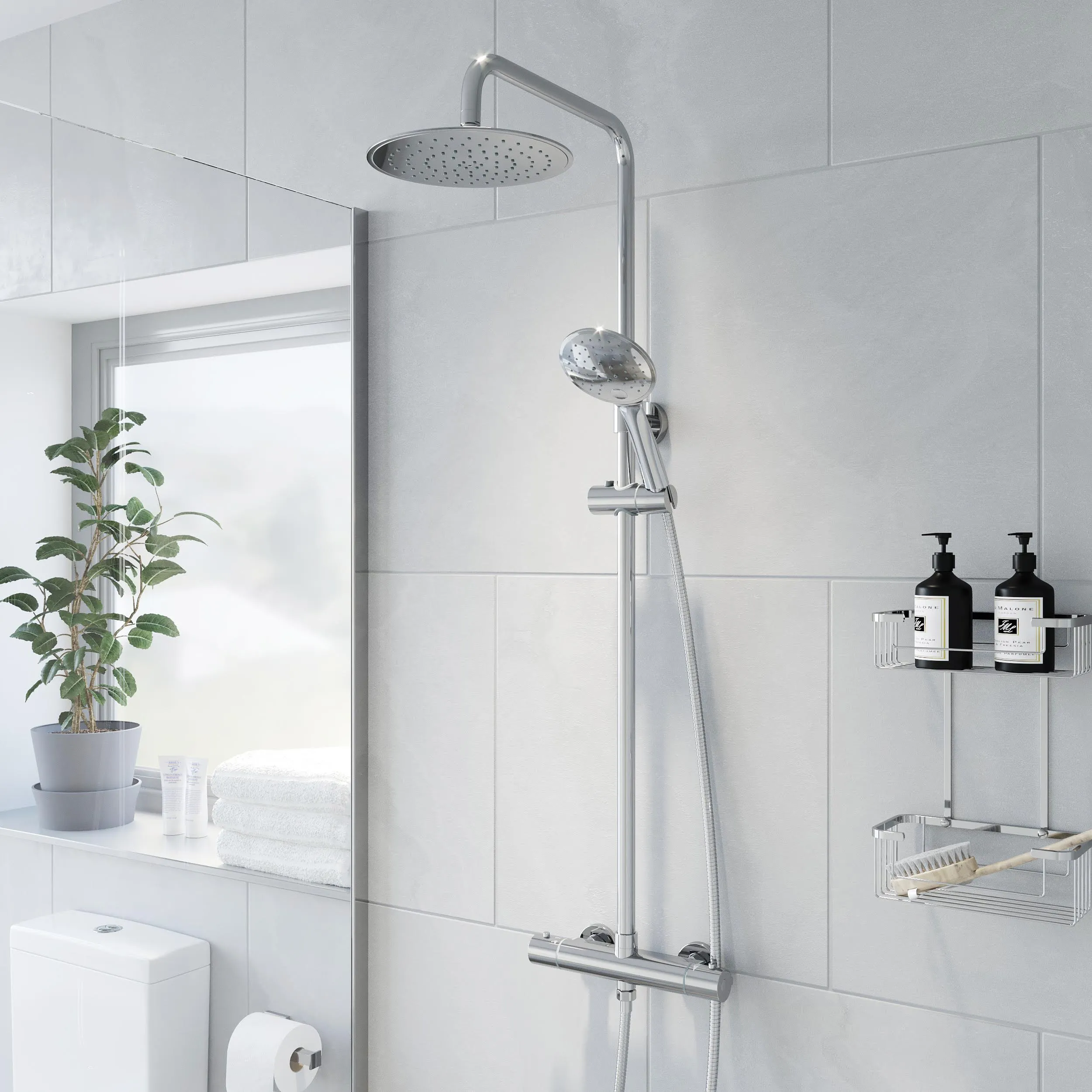 Merano Cool Touch Thermostatic Mixer Shower – Round Bar Valve with Round Drench & Adjustable Heads