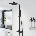 Merano Thermostatic Mixer Shower – Square Bar Valve with Square Drench & Adjustable Heads Black