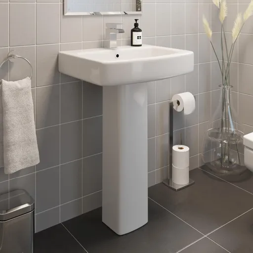 Affine Royan Full Pedestal 560mm 1 Tap Hole Bathroom Basin