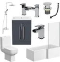 Amelie Bathroom Suite with L Shape Bath, Taps, Shower, Screen & Aurora Vanity Unit Right Hand 1700mm