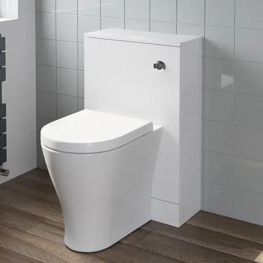 Artis White Gloss Concealed Cistern Unit & Arles Toilet - 500mm Width (215mm Depth)