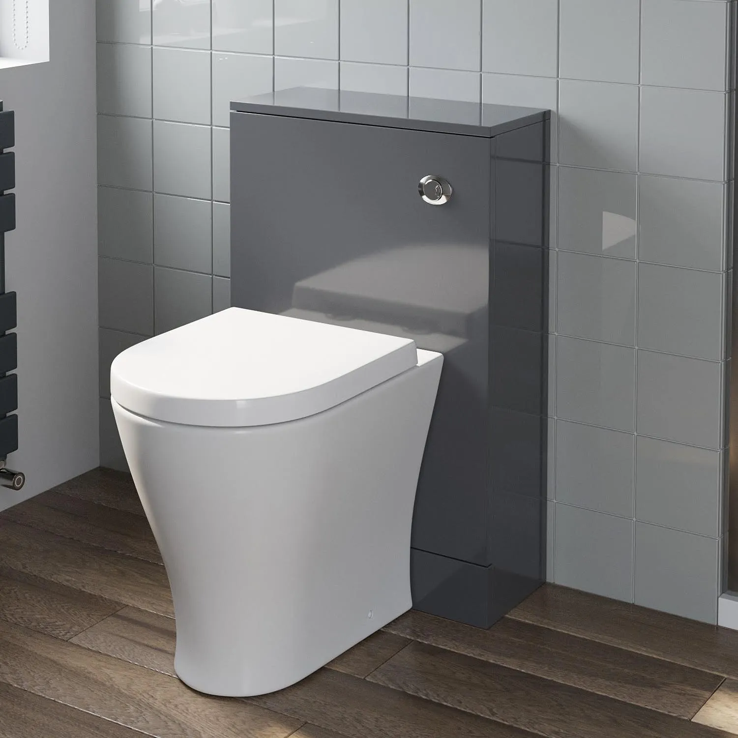 Artis Grey Gloss Concealed Cistern Unit & Arles Toilet - 500mm Width (215mm Depth)