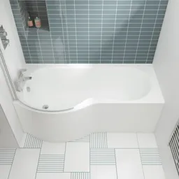 Ceramica P Shaped Shower Bath 1600mm Left Hand - Including Bath Legs
