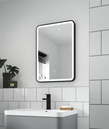 Vasari Black Framed LED Bathroom Mirror with Demister Pad 700 x 500mm - Mains Power