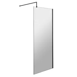 Diamond 700mm Wetroom Screen with Black Profile & Support Arm - 8mm Glass