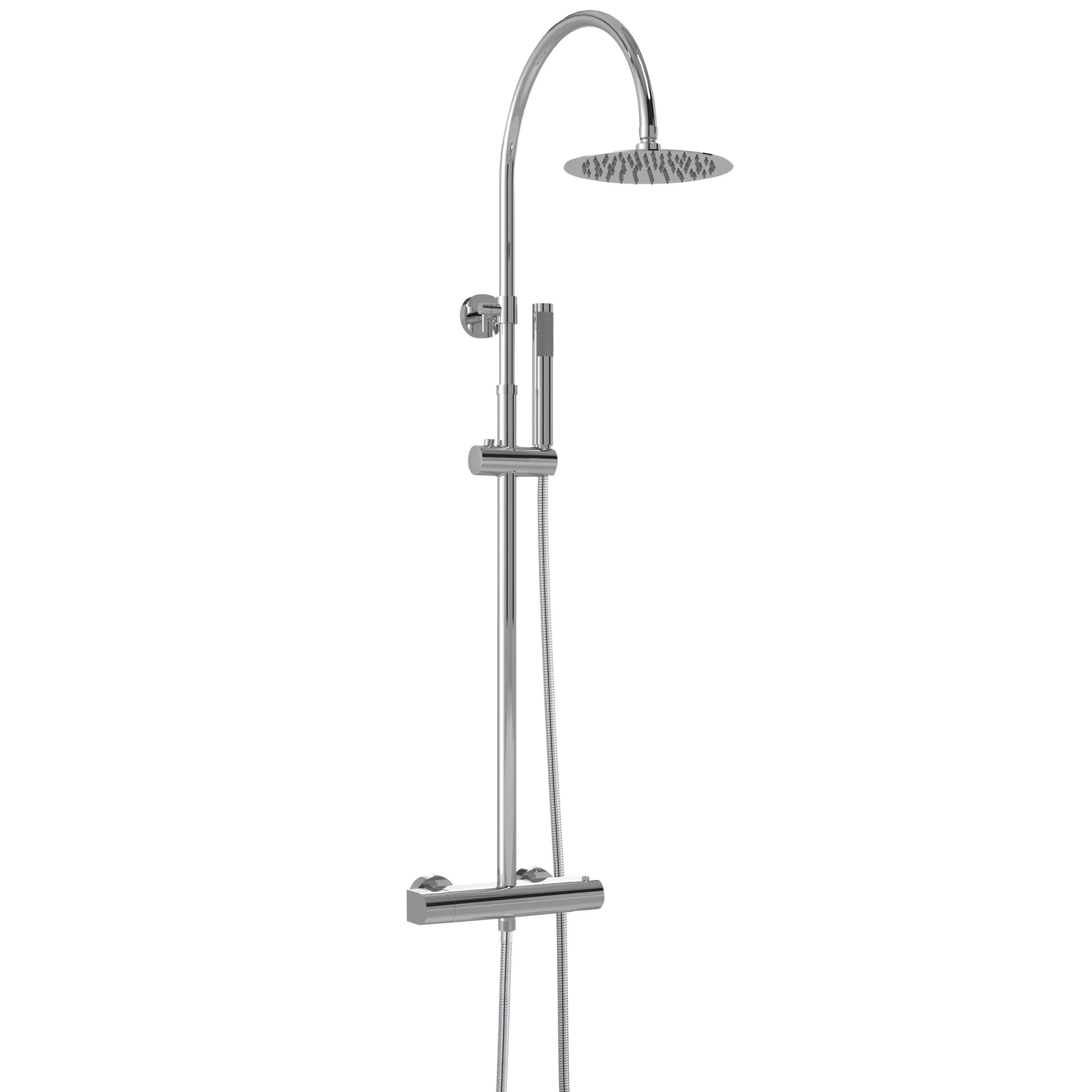 Hudson Reed Round Bar Valve Thermostatic Mixer Shower with Fixed and Adjustable Heads - Chrome