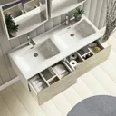 Mode Burton white & rustic oak wall hung double vanity unit and basin 1200mm