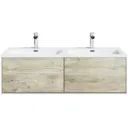 Mode Burton white & rustic oak wall hung double vanity unit and basin 1200mm