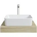 Mode Orion oak countertop shelf 600mm with Ellis countertop basin, tap and waste