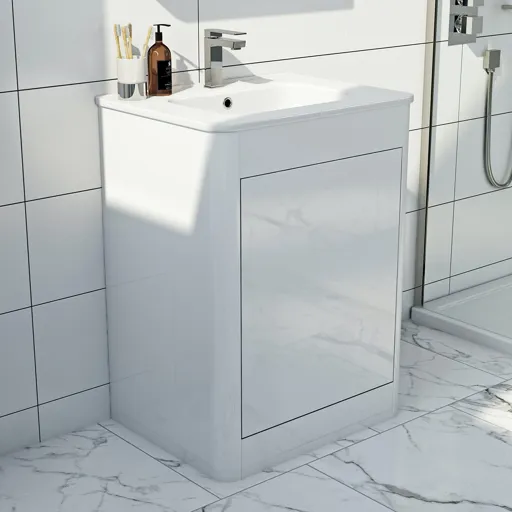 Mode Carter white floorstanding vanity unit and ceramic basin 600mm