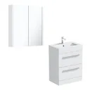 Orchard Derwent white floorstanding vanity drawer unit and ceramic basin 600mm with mirror cabinet