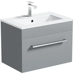 Orchard Derwent stone grey wall hung vanity unit and ceramic basin 600mm