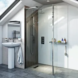 Mode 8mm wet room left handed glass panel with hinged return panel