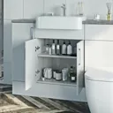 Reeves Nouvel gloss white tall fitted furniture & mirror combination with white marble worktop