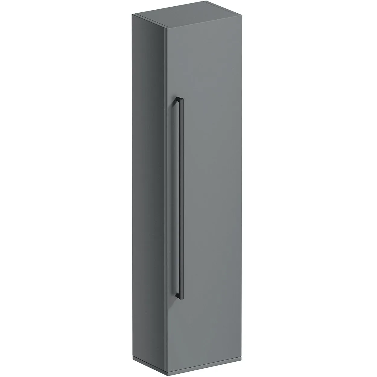 Orchard Derwent stone grey tall wall hung cabinet with black handle 1400 x 350mm