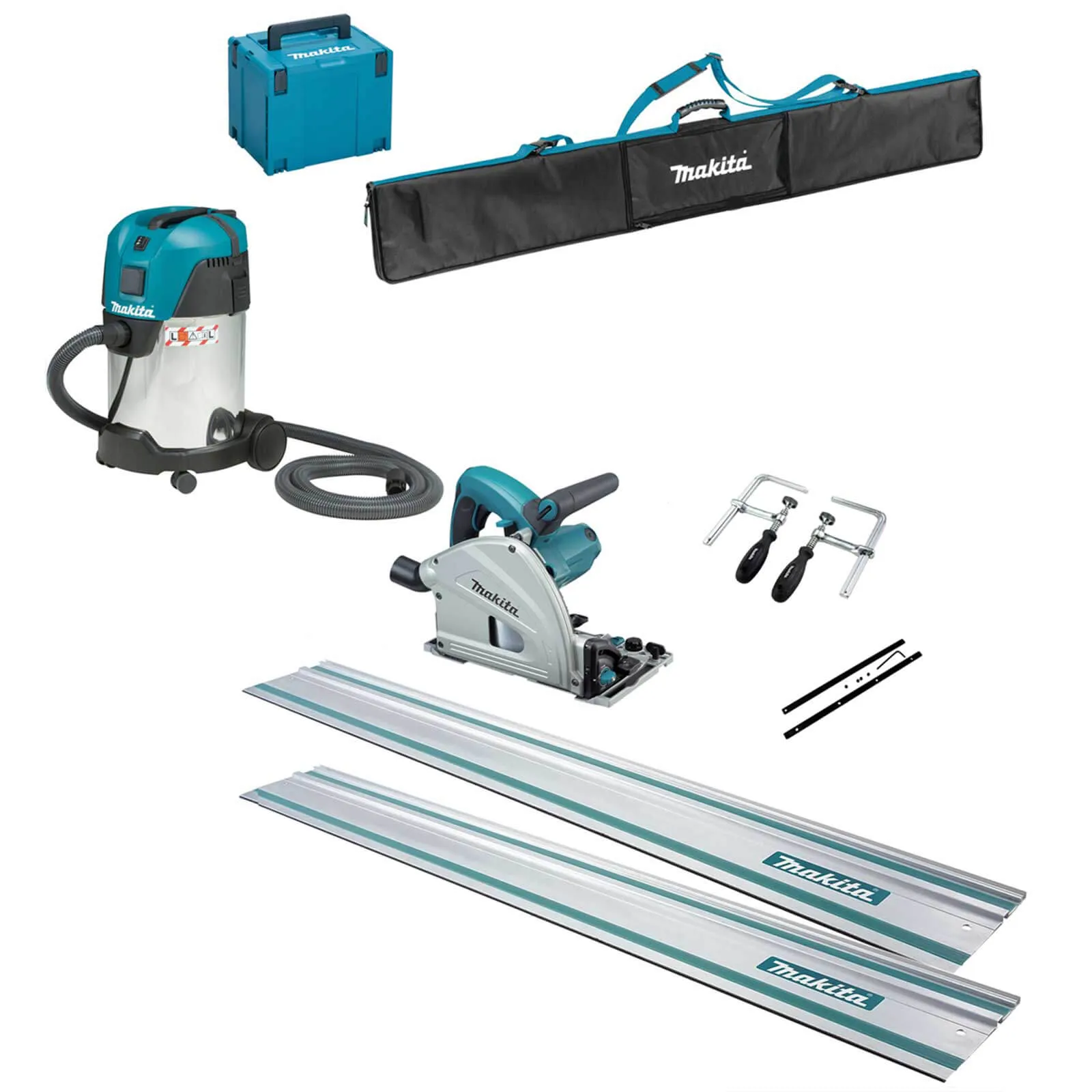 Makita SP6000K7 Plunge Cut Circular Saw and Guide Rail Accessory 7 Piece Set - 240v