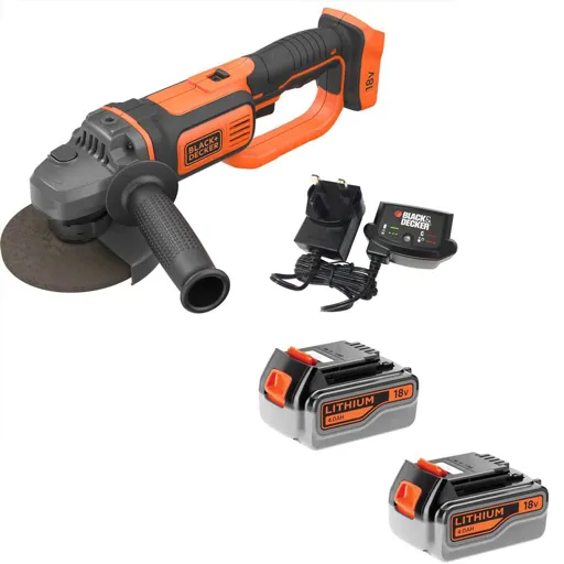 Black and Decker BCG720 18v Cordless Angle Grinder 125mm - 2 x 4ah Li-ion, Charger, No Case