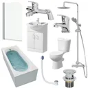 Essentials Bathroom Suite with Single End Bath, Taps, Shower, Screen & Essence Vanity Unit - 1700mm
