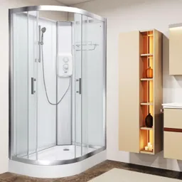 Vidalux Pure E Shower Cabin 1200x800mm Right White & Standard White Triton Shower 8.5kw