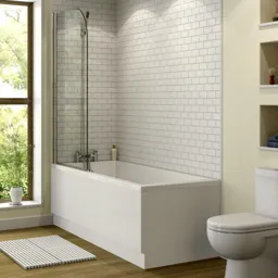 Ceramica Straight Square Bath Bundle 1600mm With Curved Shower Screen & Front Bath Panel