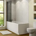 Ceramica Straight Square Bath Bundle 1600mm With Black Square Shower Screen & Front Bath Panel