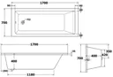 Ceramica Straight Square Bath Bundle 1700 x 700mm With Square Shower Screen & Front Bath Panel