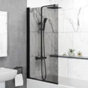 Ceramica Straight Square Bath Bundle 1700 x 700mm With Black Square Shower Screen & Front Bath Panel