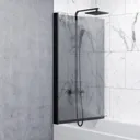 Ceramica Straight Square Bath Bundle 1700 x 700mm With Black Square Shower Screen & Front Bath Panel