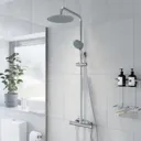 Ceramica P 1700 Left Shower Bath With Chrome Round Thermostatic Mixer Shower & Side Panel