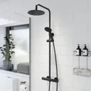 Ceramica P 1700 Left Shower Bath With Black Round Thermostatic Mixer Shower & Side Panel