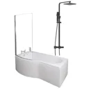 Ceramica P 1700 Left Shower Bath With Black Square Thermostatic Mixer Shower & Side Panel