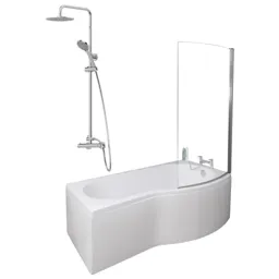 Ceramica P 1700 Right Shower Bath With Chrome Round Thermostatic Mixer Shower & Side Panel